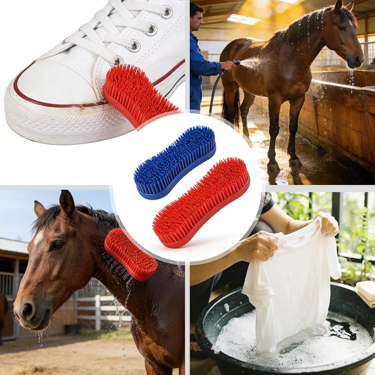 2 Pcs Magic Horse Hair Brush Set, Horses Grooming Brushes, Horse Brush for Grooming, Equestrian Massage Tool Mane and Tail Detangler Blue&Red