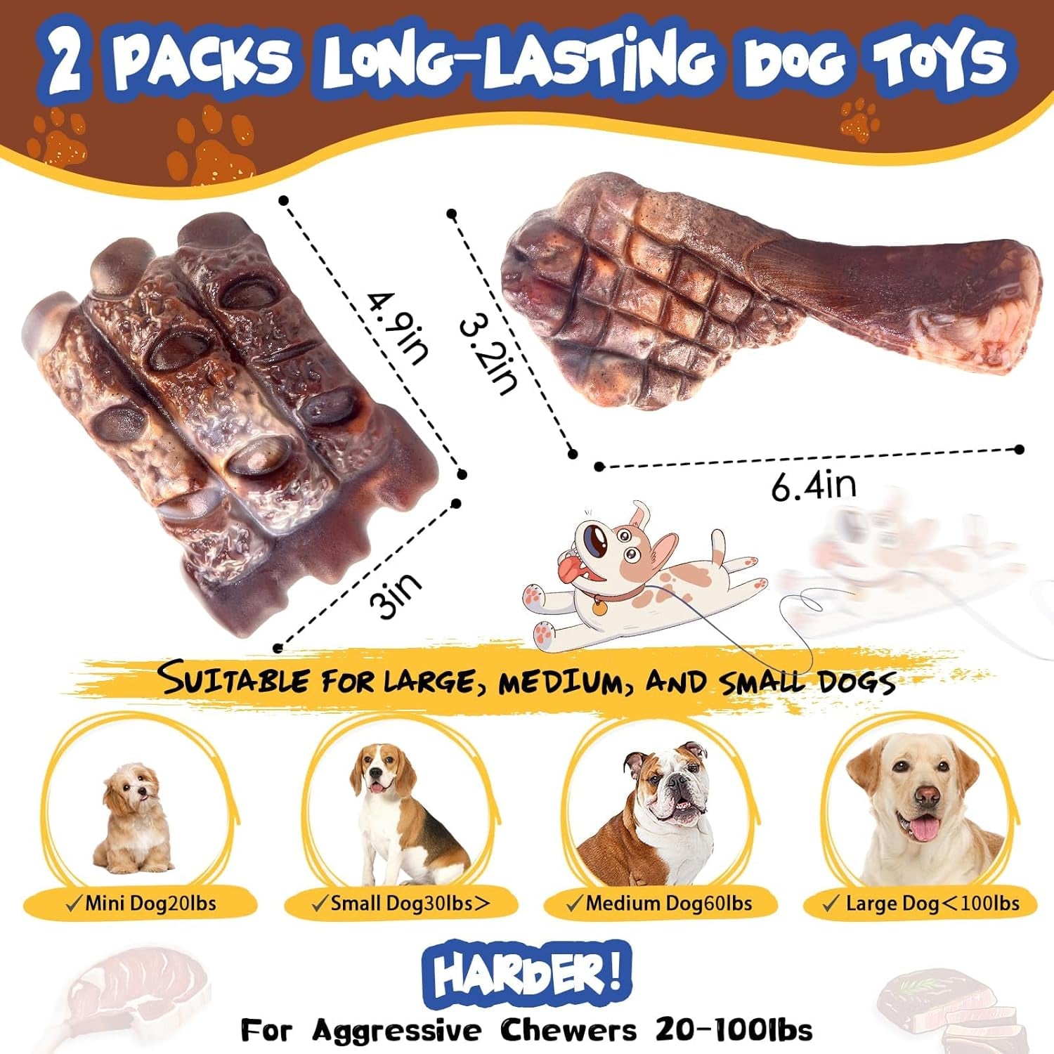 Dog Chew Toys for Aggressive Chewers, 2 Pack Indestructible Dog Toy for Large Medium Breed Tough Durable Toys for Boredom