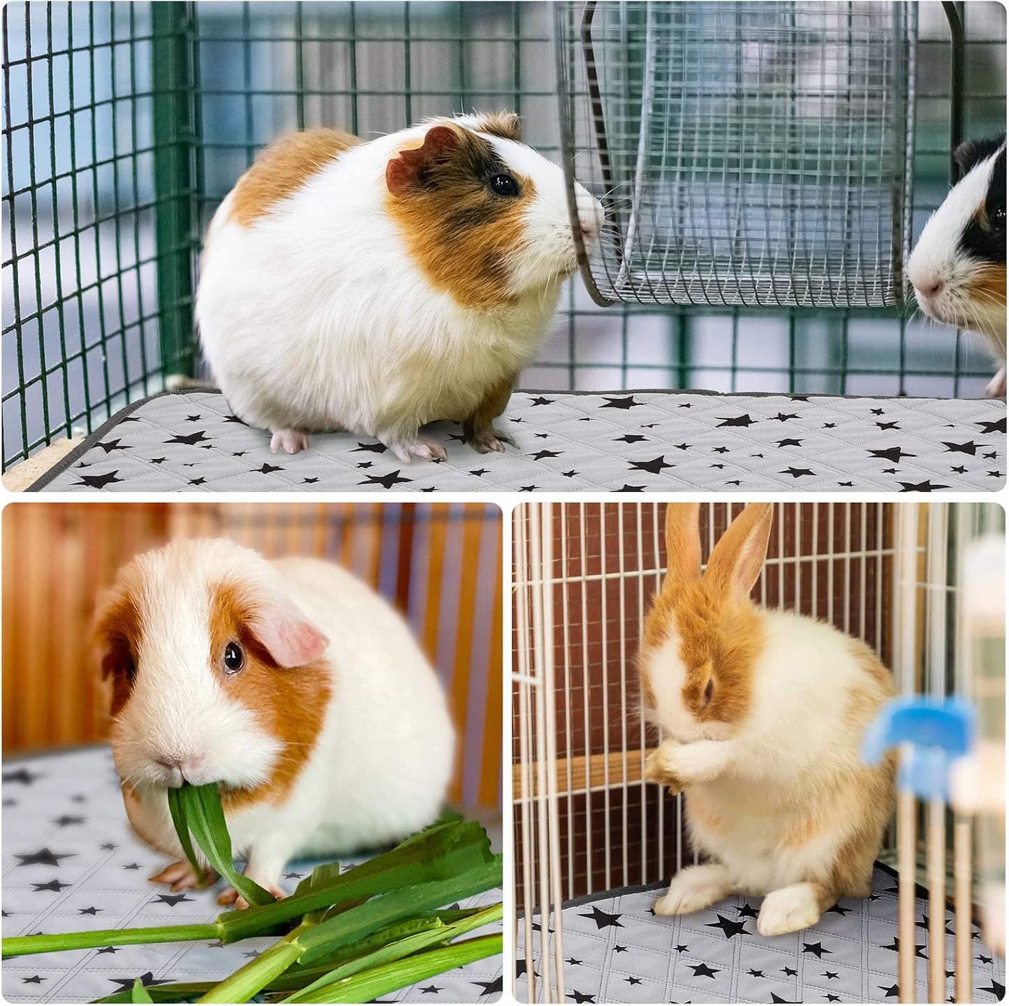 4 Pieces Guinea Pig Cage Liners Guinea Pig Fleece Bedding Absorbent Guinea Pig Accessories Reusable Washable Guinea Pig Pee Pad Non Slip Guinea Pig Mats for Cages with Patterns (14 X 28 Inch)