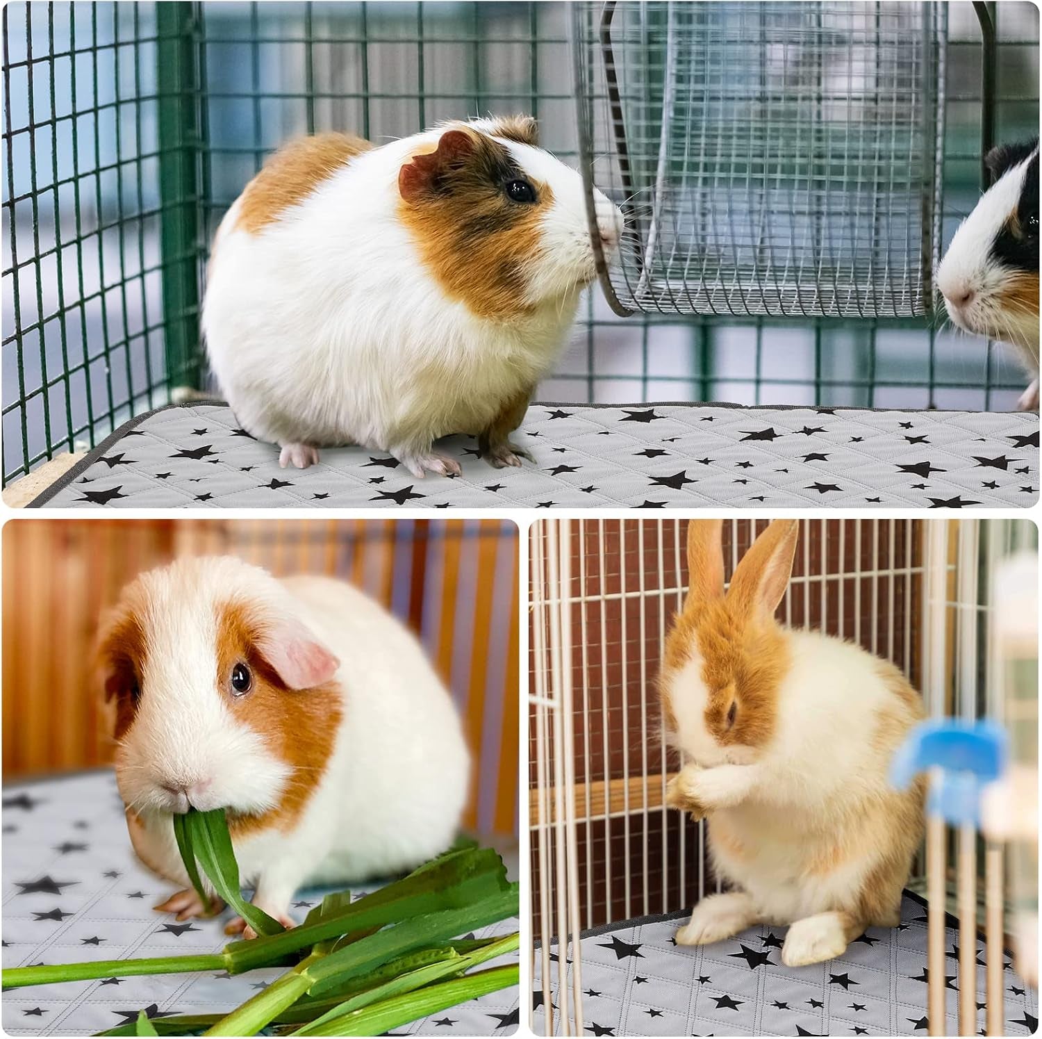 4 Pieces Guinea Pig Cage Liners Guinea Pig Fleece Bedding Absorbent Guinea Pig Accessories Reusable Washable Guinea Pig Pee Pad Non Slip Guinea Pig Mats for Cages with Patterns (14 X 28 Inch)