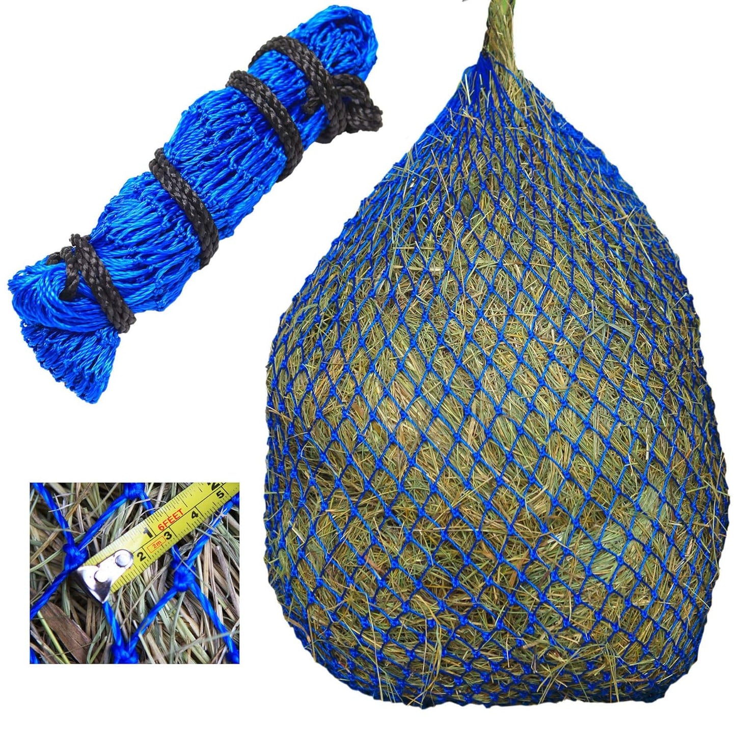 Greedy Hay Feeder Hay Nets, 1"±1/4“ Feeding Holes, Horse Supplies Hay Bags for Horses, Goats, with an Extra Spared Cord