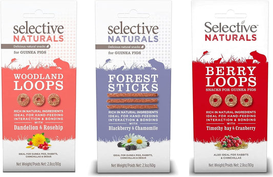 3 PACK SELECTIVE NATURALS MIXED VARIETY SMALL ANIMAL GUINEA TREATS STICKS LOOPS