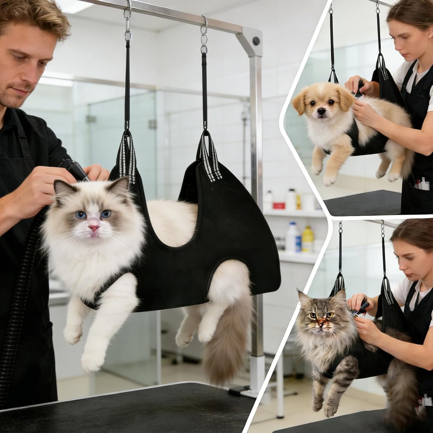 Pet Dog Grooming Hammock, Dog Grooming Harness, Soft Restraint Sling with Hooks for Nail Trimming, Bathing, Grooming, Cat Grooming Hammock Comfortable Pet Care Supplies