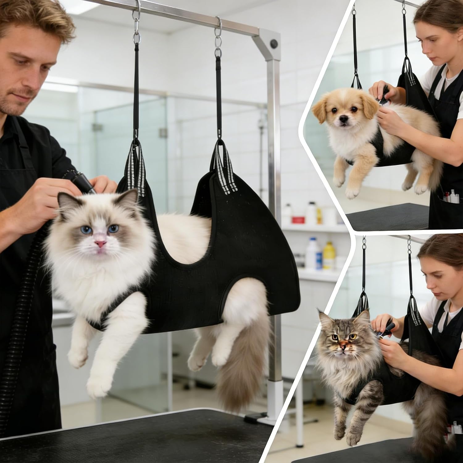 Pet Dog Grooming Hammock, Dog Grooming Harness, Soft Restraint Sling with Hooks for Nail Trimming, Bathing, Grooming, Cat Grooming Hammock Comfortable Pet Care Supplies