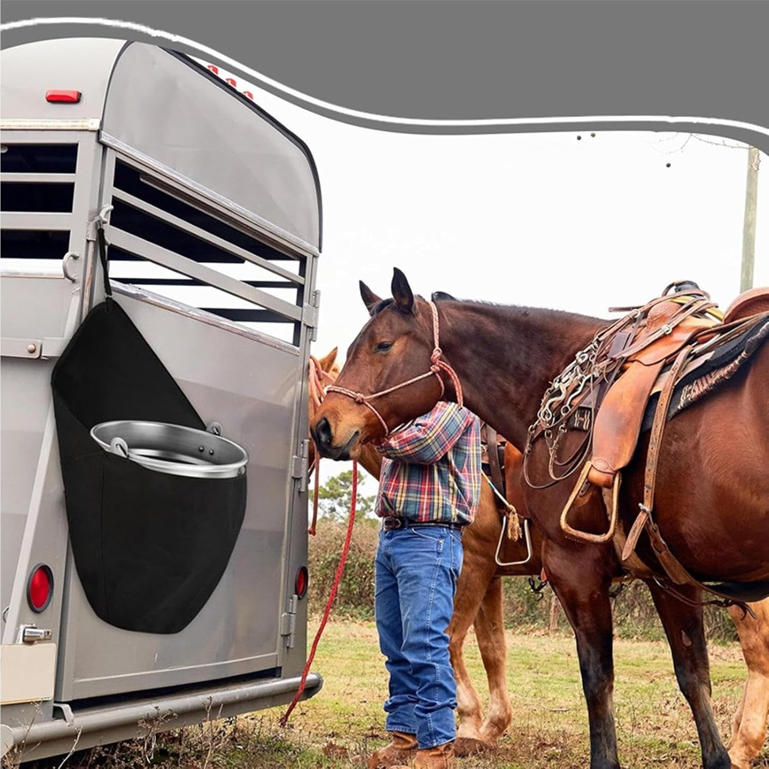 Horse Feed Bag Hanging Bucket Holder Trailer Bucket Bag Suitable for Water Bucket Horse Trailer Accessories 900D Oxford Cloth Horse Trailer Organizer Horse Feeding Supplies