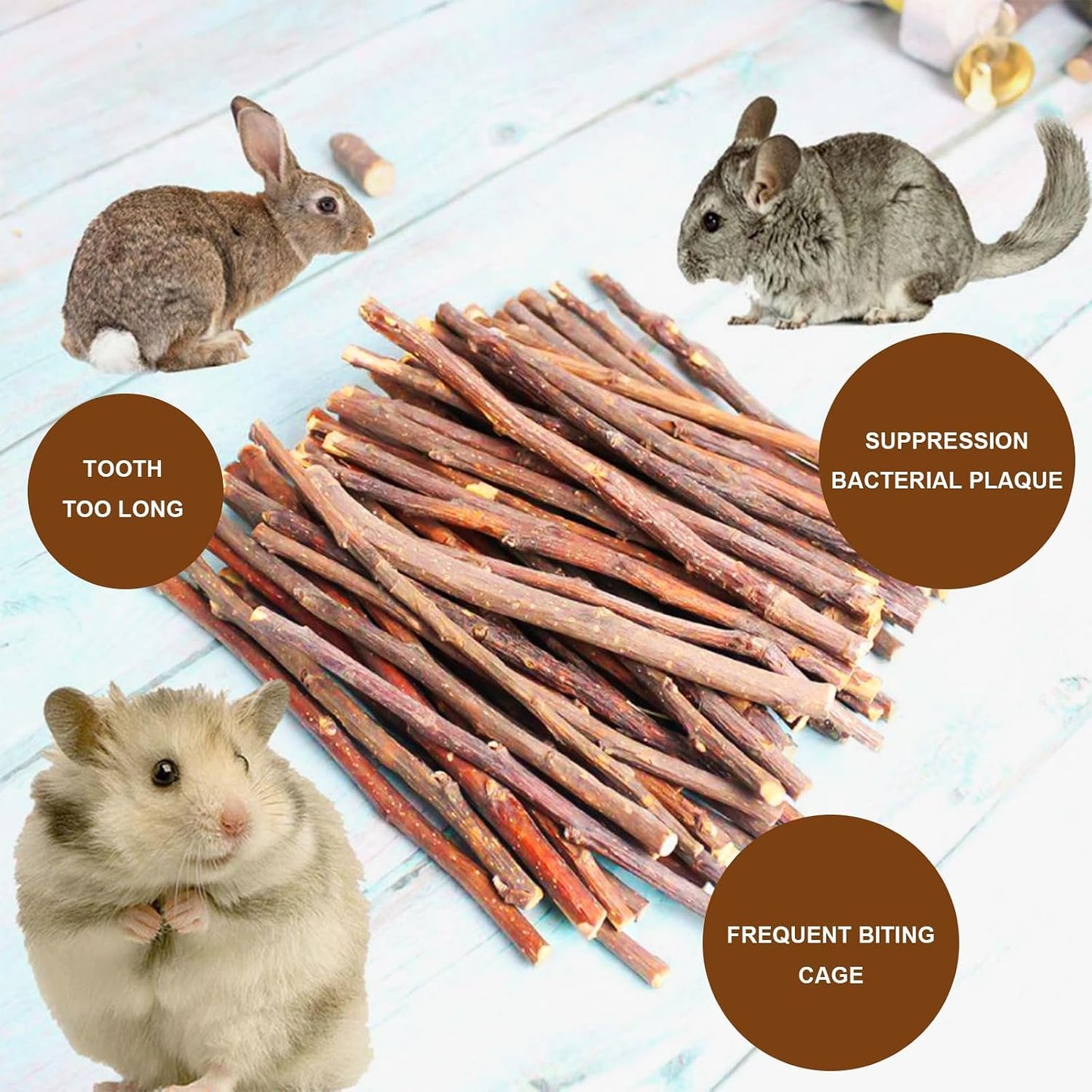 Apple Sticks Molar Toys for Rabbits, Chinchillas, Guinea Pigs, Parrots, Hamsters (200G)
