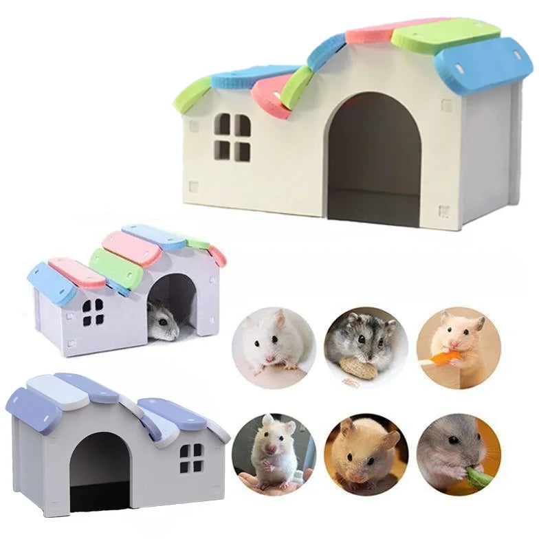 Round Hamster House DIY Wooden Gerbil Hideout Rainbow Bridge Suitable for Small Animal Habitat Hamster Hideout Assembled Hamster