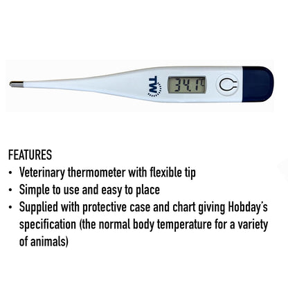 Digital Vets Thermometer for Pet Owners of Dogs Cats Horses Animals with Veterinary Hobday'S Spec Chart