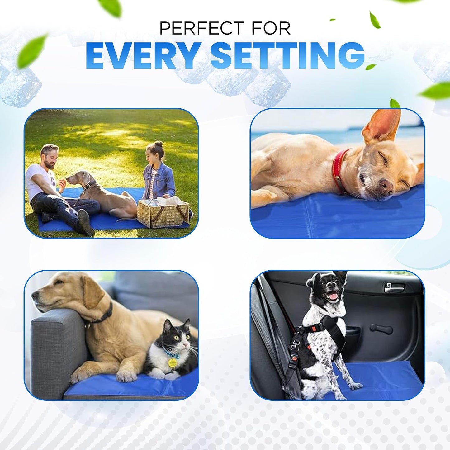 GSL Large Dog Gel Cool Mat, Car Travel Cooler Mat for Dogs & Cats 90X50Cm, Pressure Activated Self-Cooling Gel Pad, Scratch Resistant Foldable Pet Crate Insert, Non-Toxic Material Great for Hot Summer