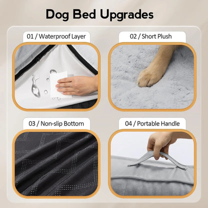 Large Dog Bed - Orthopedic Egg-Crate Memory Foam Dog Beds with Removable Washable Cover, Waterproof Pet Beds with Non-Slip Bottom(Grey)