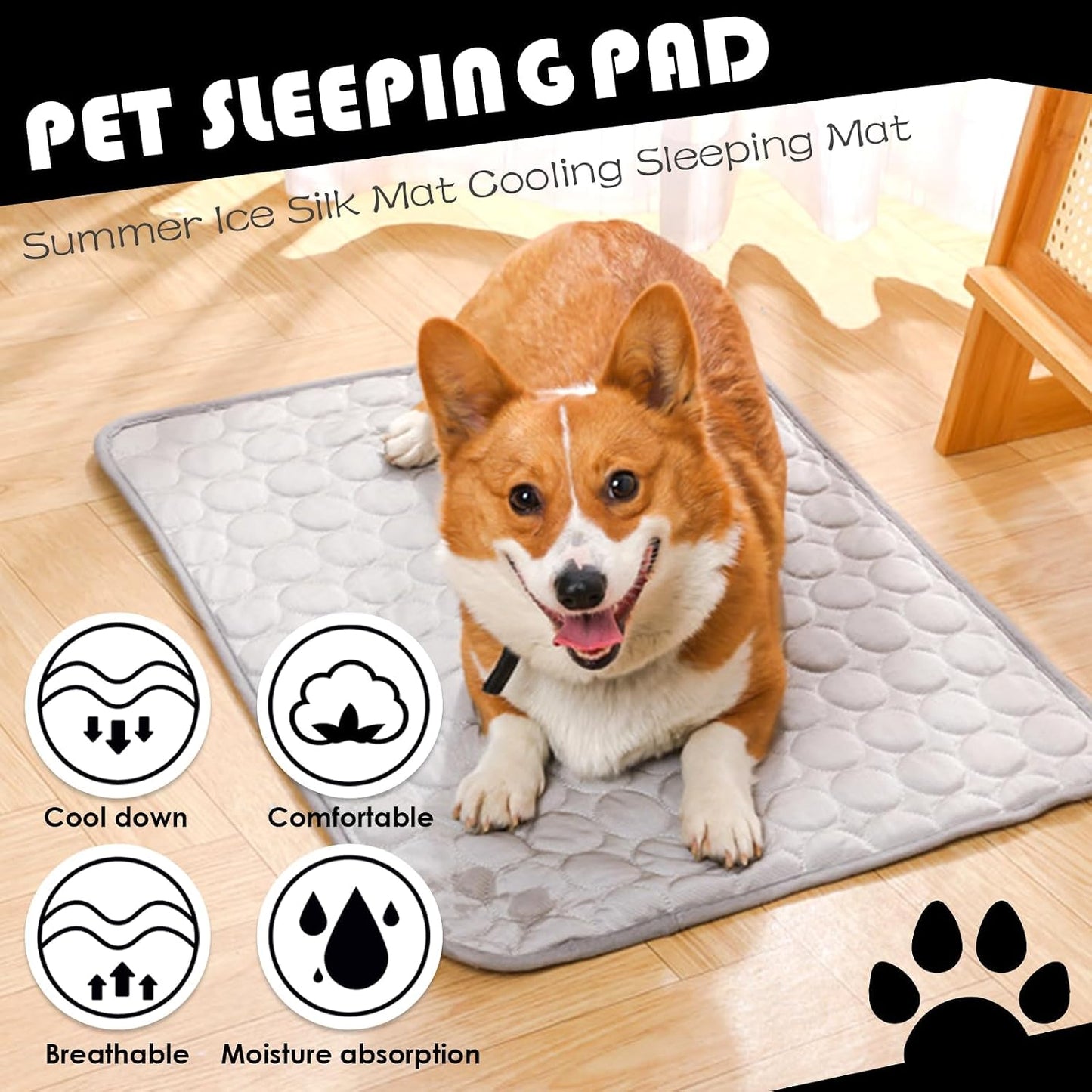 Cooling Mat for Dogs100X70Cm, Scratch-Resistant Premium Polyester Fabric, Dog Cooling Mat, Non-Toxic Foldable Easy-Clean Pet Cooling Mat for Indoor, Outdoor and Car Use (Xl/Grey)