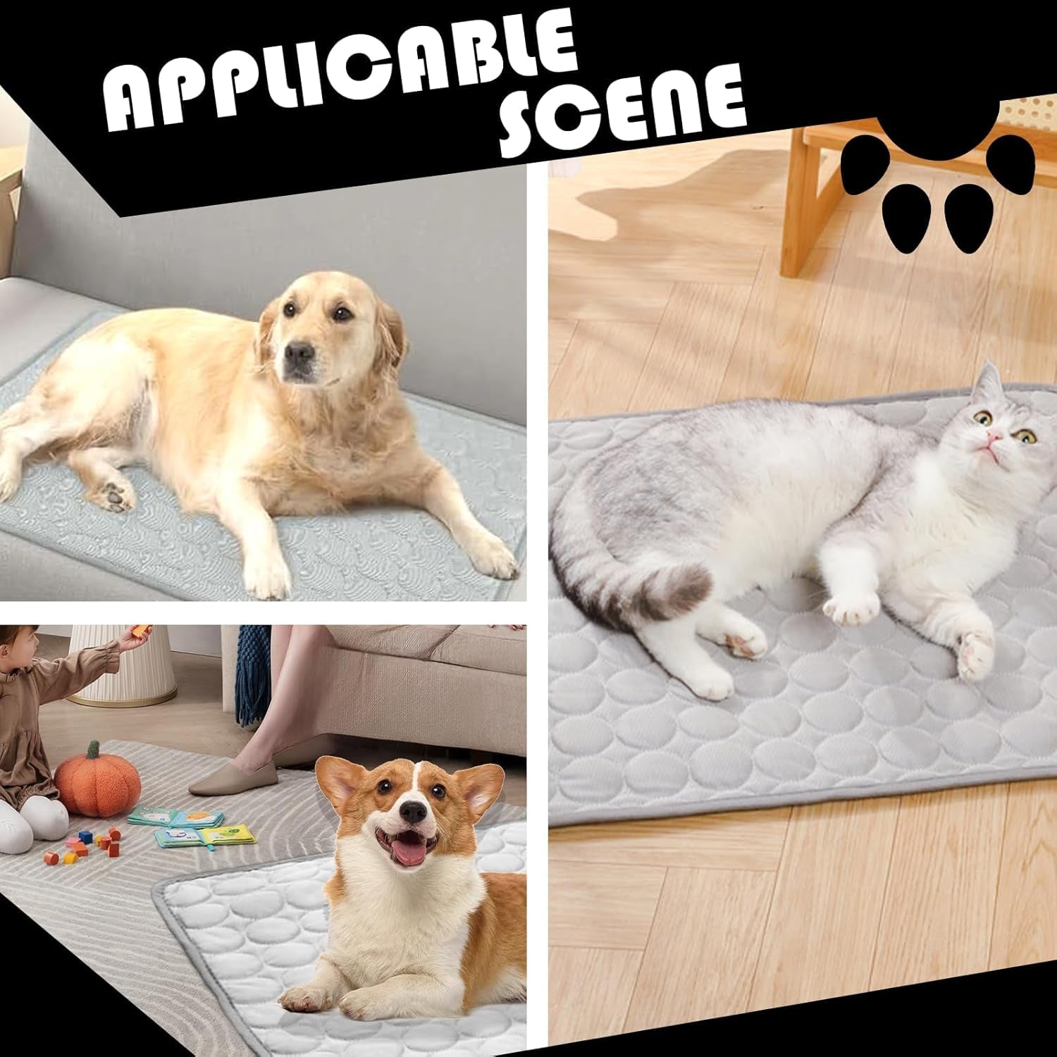 Cooling Mat for Dogs100X70Cm, Scratch-Resistant Premium Polyester Fabric, Dog Cooling Mat, Non-Toxic Foldable Easy-Clean Pet Cooling Mat for Indoor, Outdoor and Car Use (Xl/Grey)
