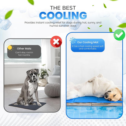 GSL Large Dog Gel Cool Mat, Car Travel Cooler Mat for Dogs & Cats 90X50Cm, Pressure Activated Self-Cooling Gel Pad, Scratch Resistant Foldable Pet Crate Insert, Non-Toxic Material Great for Hot Summer