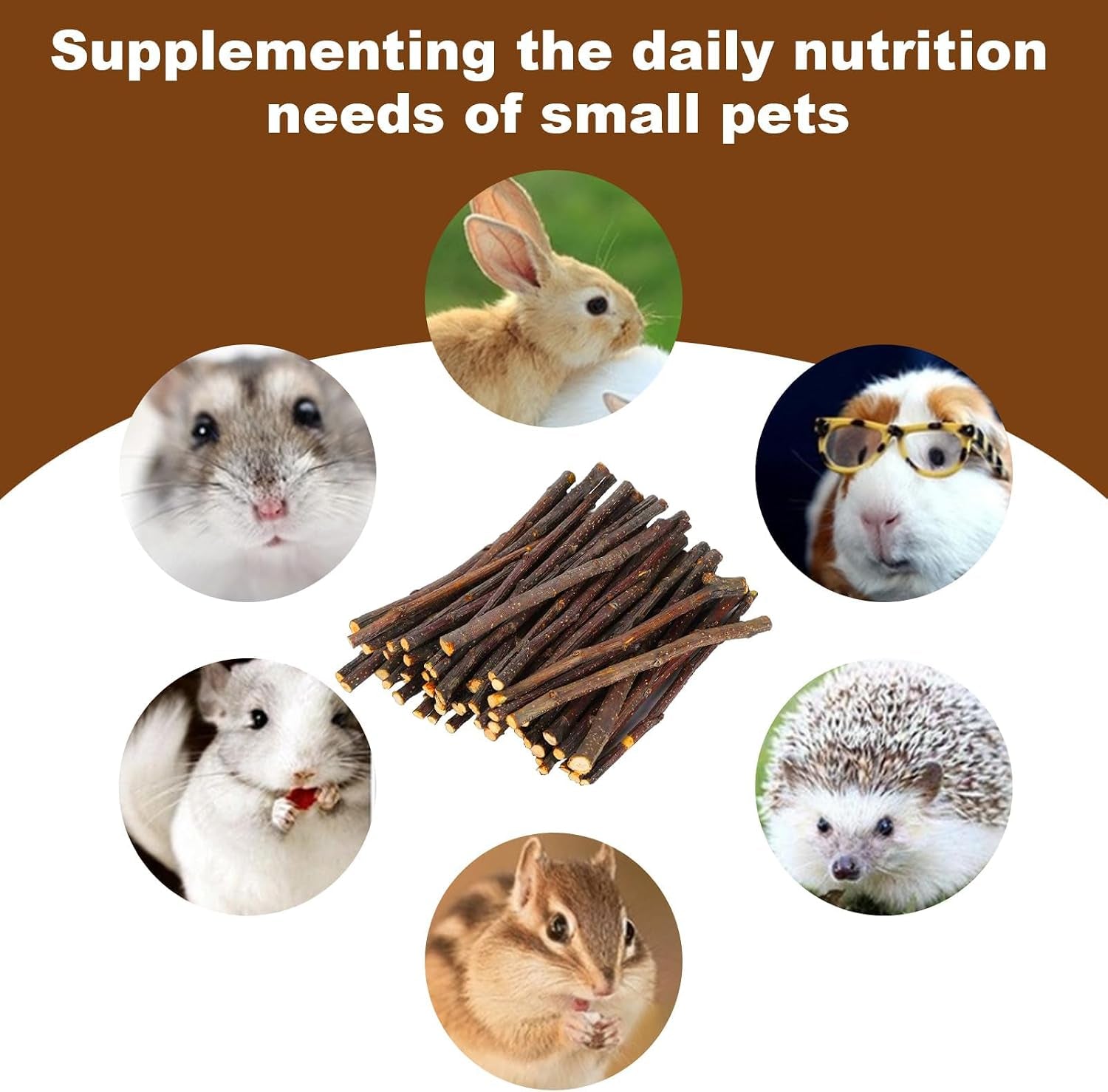 Apple Sticks Molar Toys for Rabbits, Chinchillas, Guinea Pigs, Parrots, Hamsters (200G)