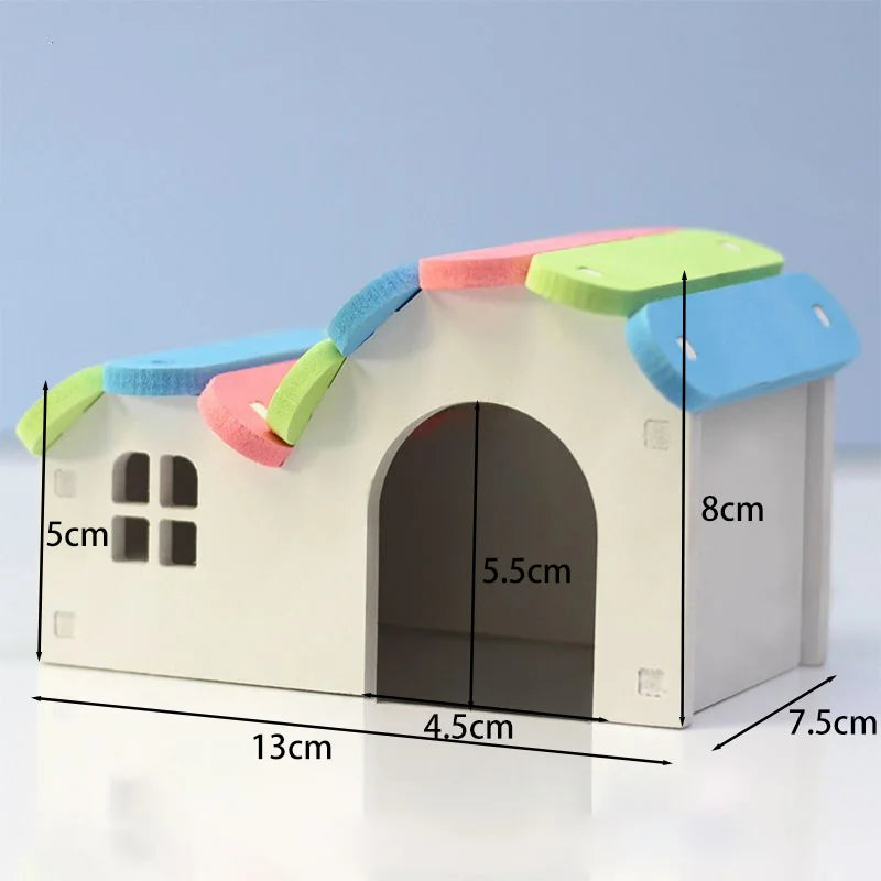 Round Hamster House DIY Wooden Gerbil Hideout Rainbow Bridge Suitable for Small Animal Habitat Hamster Hideout Assembled Hamster