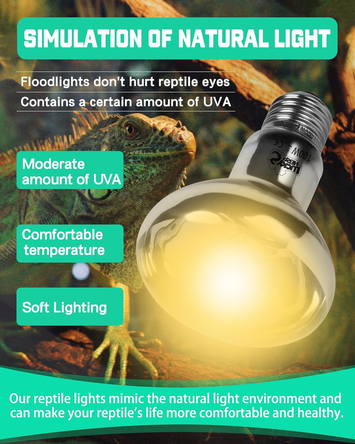Reptile Heat Lamp Bulb, 100W Basking Spot Heat Bulb for Reptiles, Vivarium UVA Heat Light for Tortoise, Bearded Dragons, Lizards, Chicks, Dog