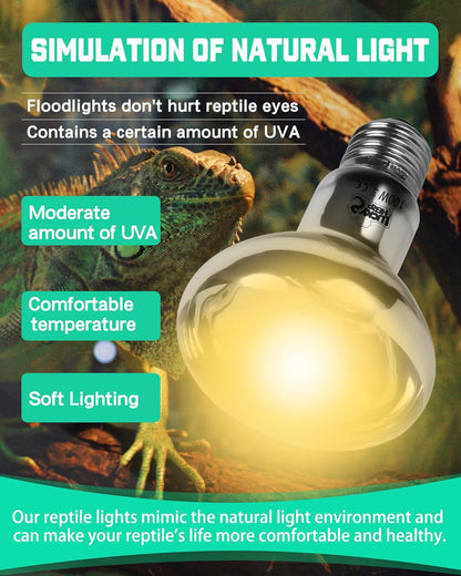 Reptile Heat Lamp Bulb, 100W Basking Spot Heat Bulb for Reptiles, Vivarium UVA Heat Light for Tortoise, Bearded Dragons, Lizards, Chicks, Dog