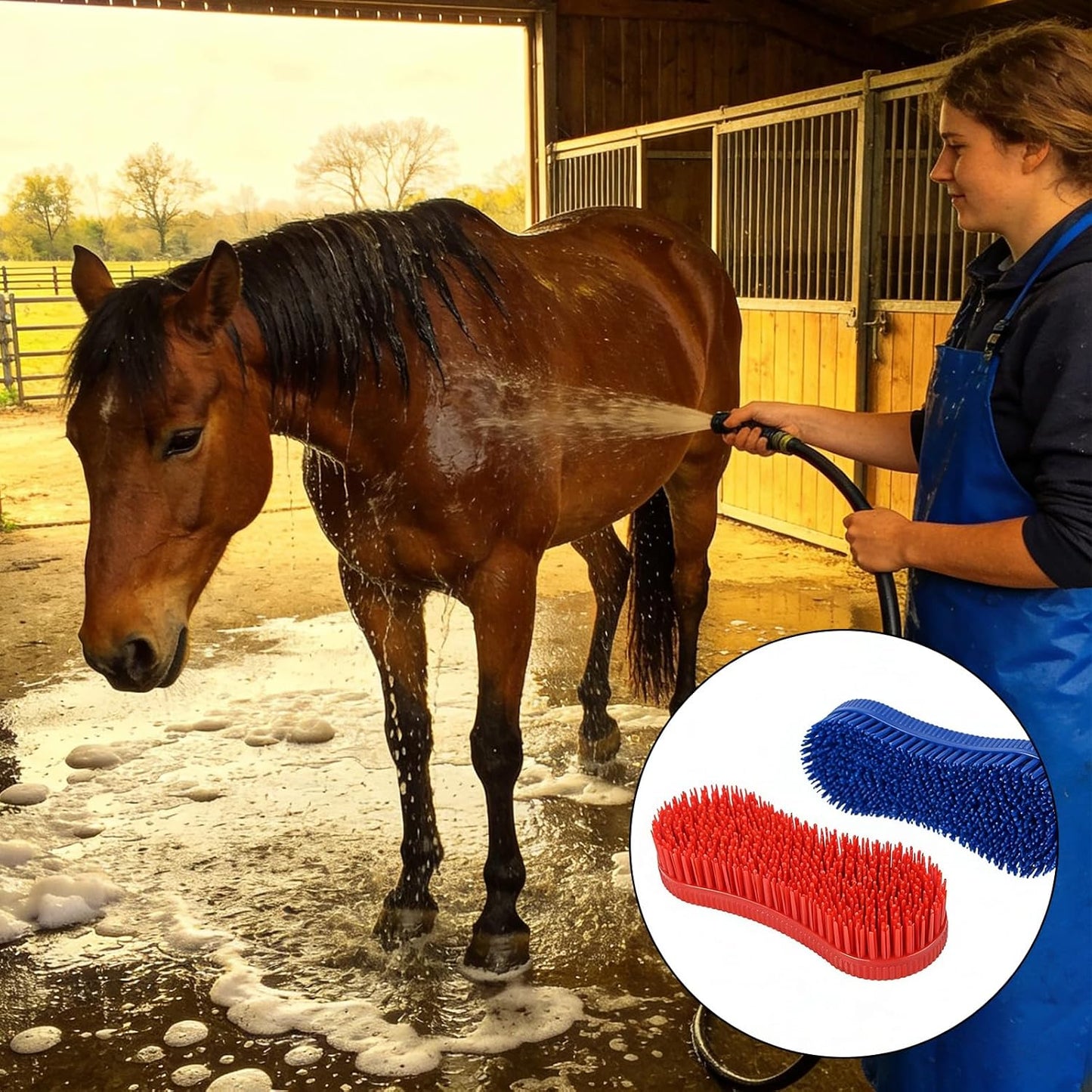 2 Pcs Magic Horse Hair Brush Set, Horses Grooming Brushes, Horse Brush for Grooming, Equestrian Massage Tool Mane and Tail Detangler Blue&Red