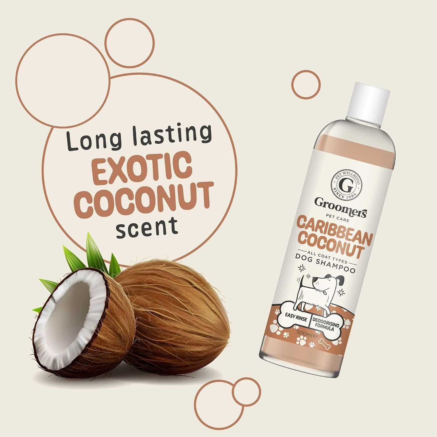 Professional Dog Shampoo Caribbean Coconut 500Ml - Ph Balanced and Paraben-Free - Quick Wash & Easy Rinse - Gentle Formula Suitable for Any Coat Type - Vegan-Friendly - Made in the UK