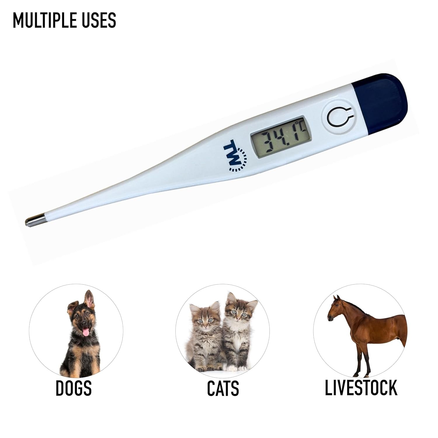 Digital Vets Thermometer for Pet Owners of Dogs Cats Horses Animals with Veterinary Hobday'S Spec Chart
