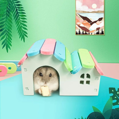 Round Hamster House DIY Wooden Gerbil Hideout Rainbow Bridge Suitable for Small Animal Habitat Hamster Hideout Assembled Hamster