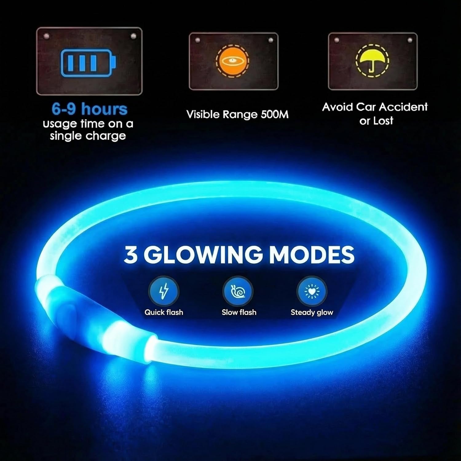 Light up Dog Collar USB Rechargeable Flashing Dog Collar for Dark – Safety High Vis Neon Dog Lights for Night Walking, Dog Harness Light Illuminous Dogs Collar Cut to Size for Small Dogs & Puppies