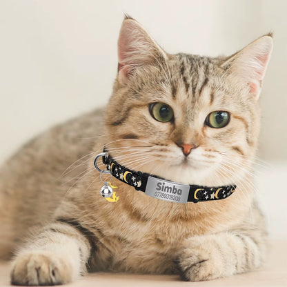 Customized Cute Glow Cat Collar Free Engraved Puppy Kitten Anti-Lost Pet ID Nameplate Necklace with Bell & Moon Ornament