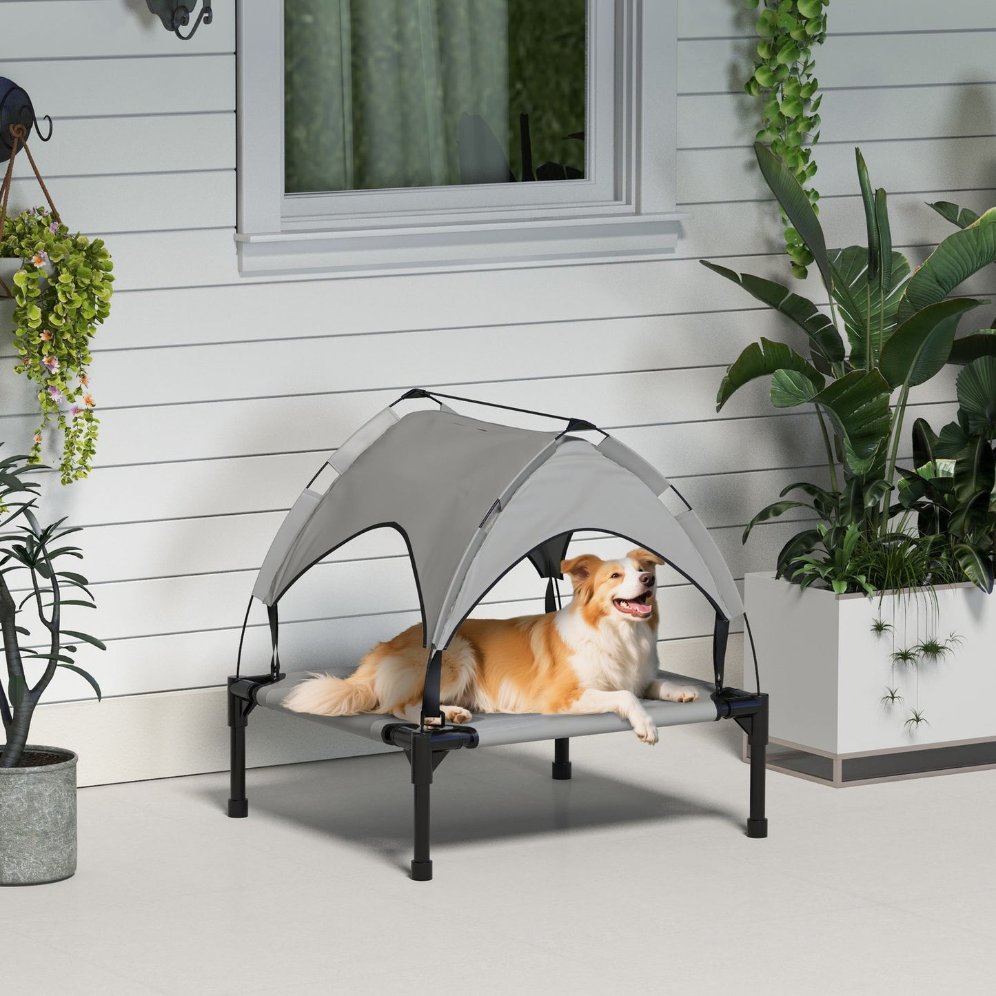Pawhut Cooling Raised Dog Bed W/ Breathable Mesh, for S, M Dogs - Light Grey