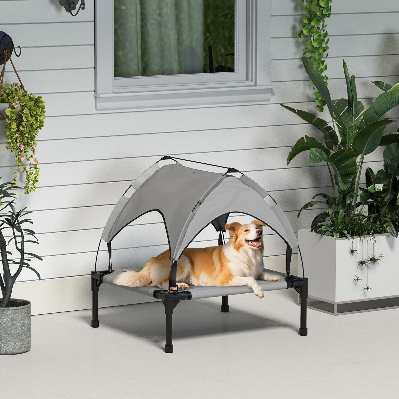 Pawhut Cooling Raised Dog Bed W/ Breathable Mesh, for S, M Dogs - Light Grey