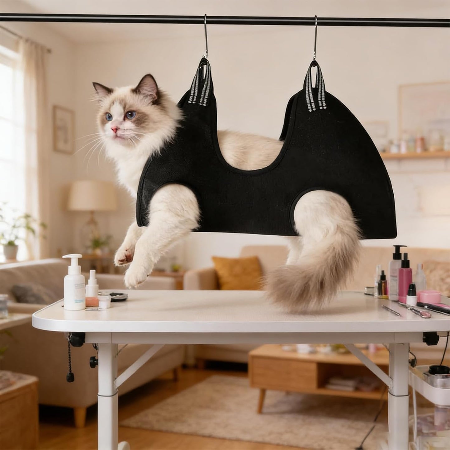 Pet Dog Grooming Hammock, Dog Grooming Harness, Soft Restraint Sling with Hooks for Nail Trimming, Bathing, Grooming, Cat Grooming Hammock Comfortable Pet Care Supplies