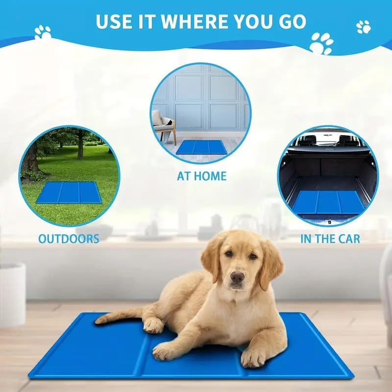 GSL Large Dog Gel Cool Mat, Car Travel Cooler Mat for Dogs & Cats 90X50Cm, Pressure Activated Self-Cooling Gel Pad, Scratch Resistant Foldable Pet Crate Insert, Non-Toxic Material Great for Hot Summer