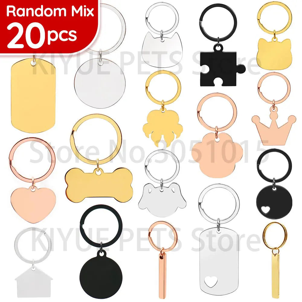 Custom 20Pcs/Set Pet Dog ID Tag Bone round Stainless Steel Plate Pendant Necklace Collar Pet Accessories