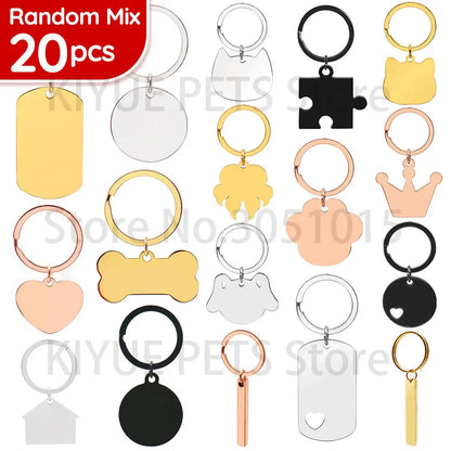 Custom 20Pcs/Set Pet Dog ID Tag Bone round Stainless Steel Plate Pendant Necklace Collar Pet Accessories