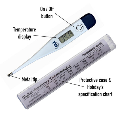 Digital Vets Thermometer for Pet Owners of Dogs Cats Horses Animals with Veterinary Hobday'S Spec Chart