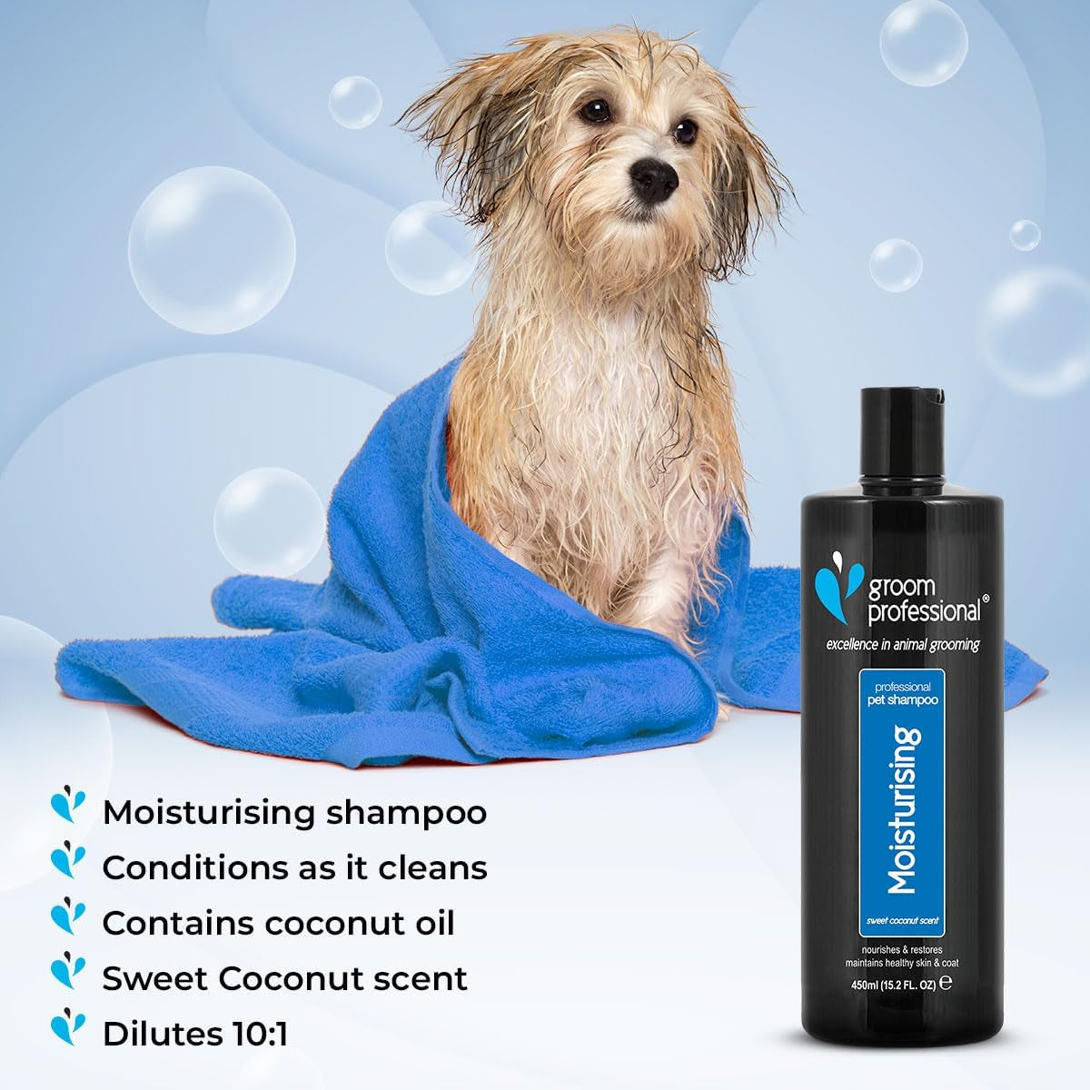 Coconut Moisturising Dog Shampoo for Itchy Skin - Soothing for Dry Itchy Skin - Reduces Skin Irritation - Coconut Oil to Condition Coat & Remove Dandruff - Gentle for Puppies, 450Ml