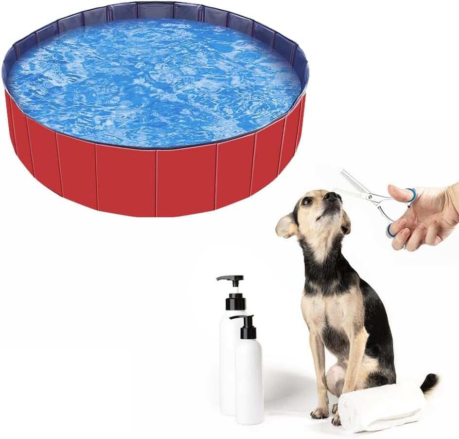Foldable Dog Pool, Dog Pool for Small Dogs, Dog Swimming Pool, PVC Dog Pool, Swimming Pool for Dog, Non-Slip Paddling Pool for Dogs, Swimming Pool for Dog, Children'S Swimming Pool, 50 X 8 Cm, 1 Piece