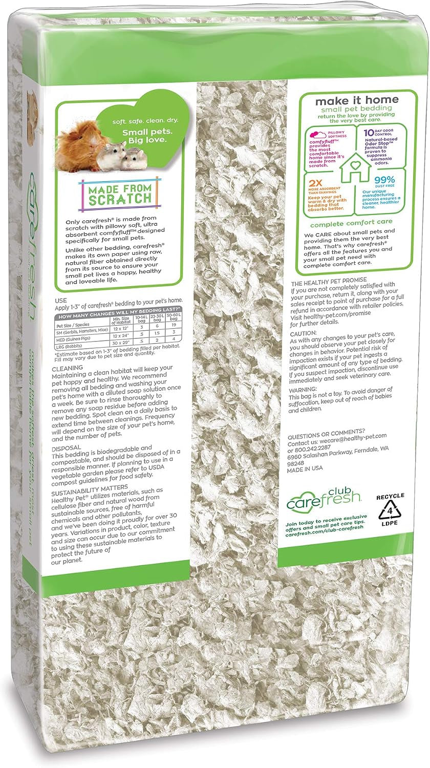 99% Dust-Free White Natural Paper Small Pet Bedding with Odor Control, 10L, White