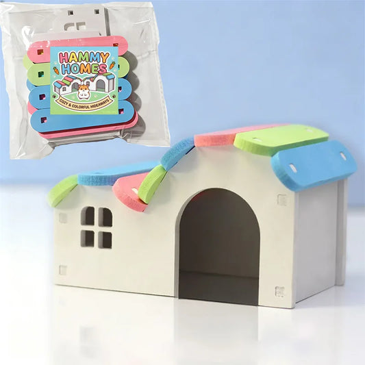 Round Hamster House DIY Wooden Gerbil Hideout Rainbow Bridge Suitable for Small Animal Habitat Hamster Hideout Assembled Hamster