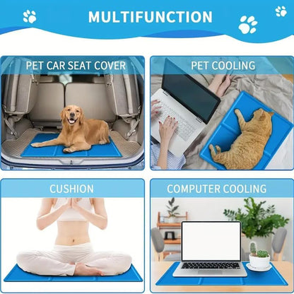 GSL Large Dog Gel Cool Mat, Car Travel Cooler Mat for Dogs & Cats 90X50Cm, Pressure Activated Self-Cooling Gel Pad, Scratch Resistant Foldable Pet Crate Insert, Non-Toxic Material Great for Hot Summer