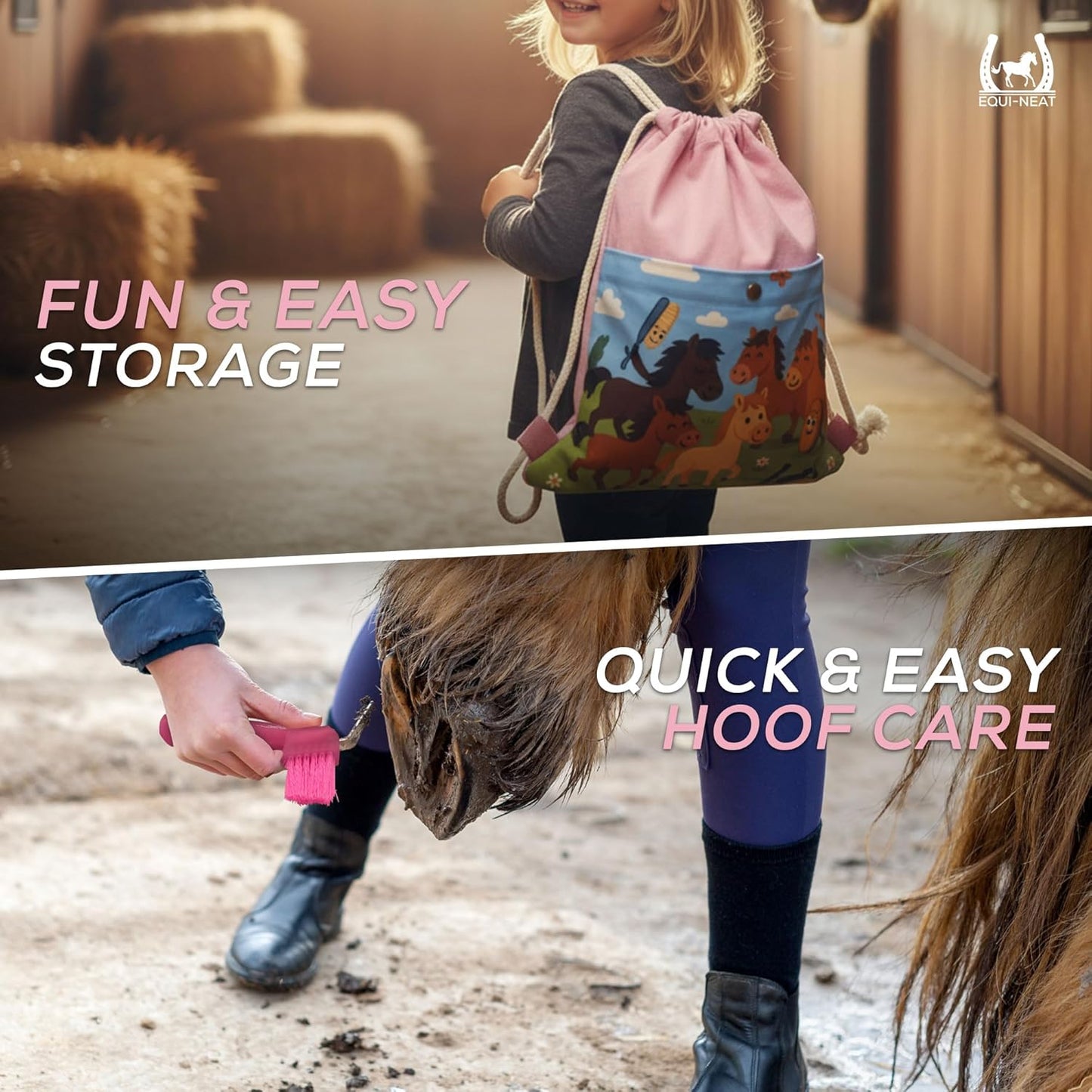 Children'S Horse Grooming Kit with Bag - Pony Gift Set Includes Curry Comb, Hoof Pick, Brushes and Comb - Available in Blue or Pink - Ideal Kids Grooming Kit Horse Present Gift - Pink