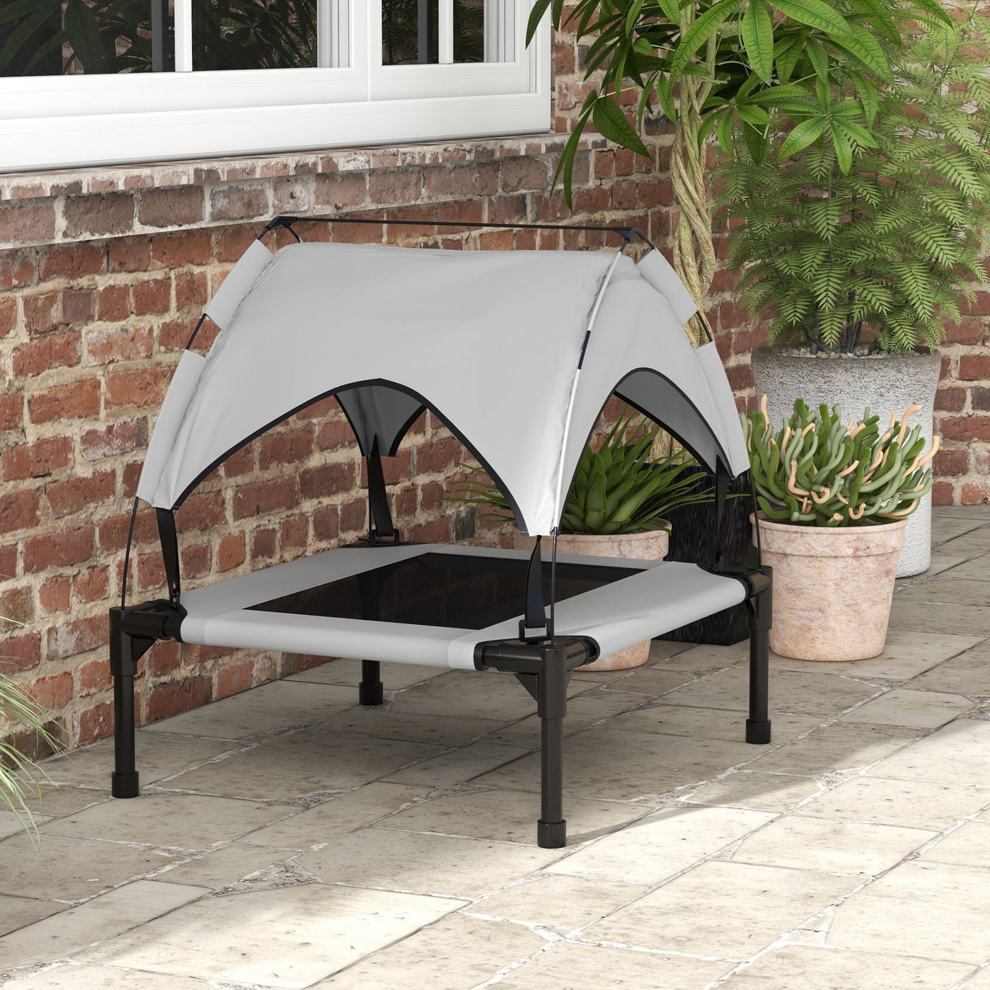 Pawhut Cooling Raised Dog Bed W/ Breathable Mesh, for S, M Dogs - Light Grey