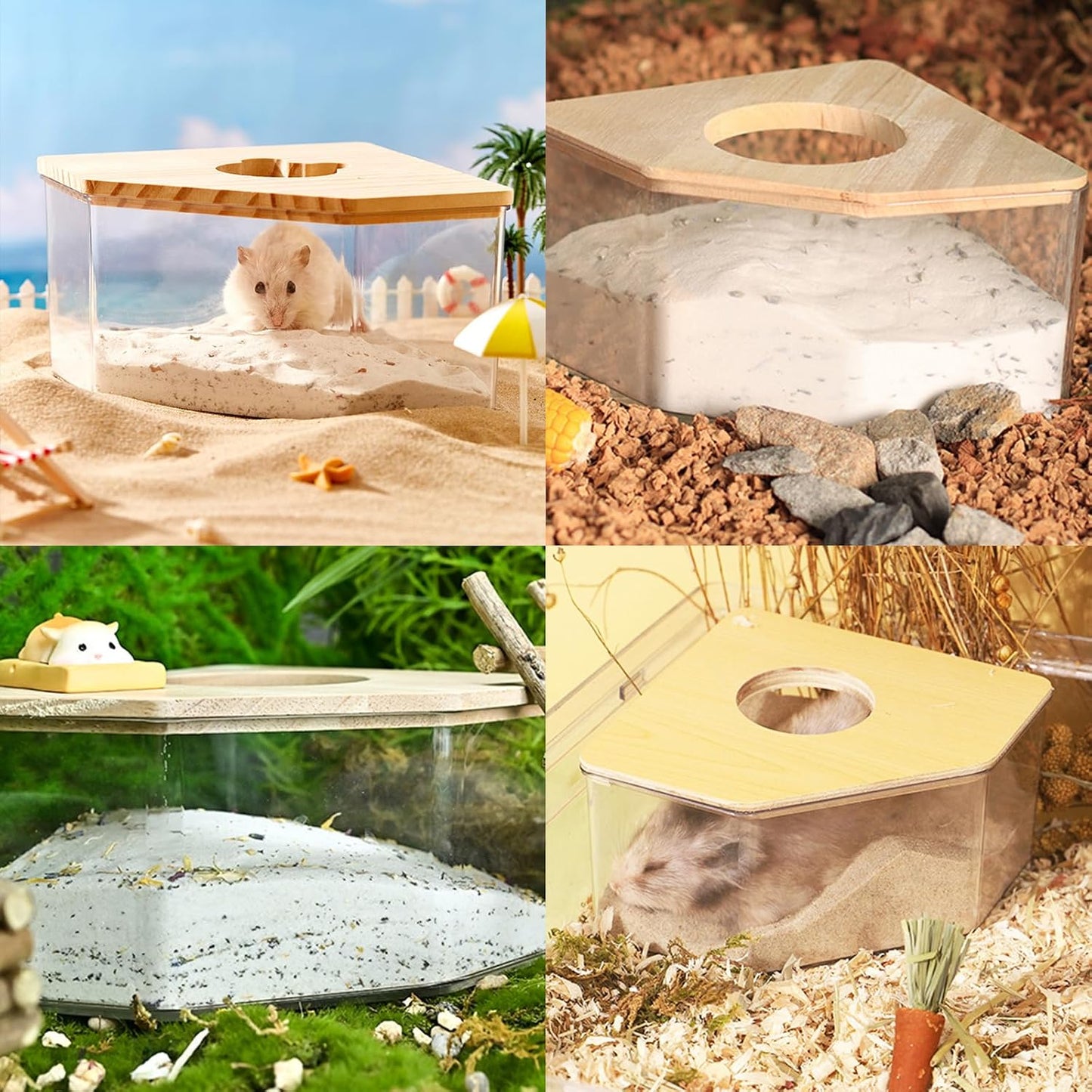 Hamster Sand Bath Container,Pet Hamster Sand Bathroom,Hamster Sand Bath Box,Sand Bathroom for Syrian Hamster,For Mice Lemming Gerbils (Pentagon-A)