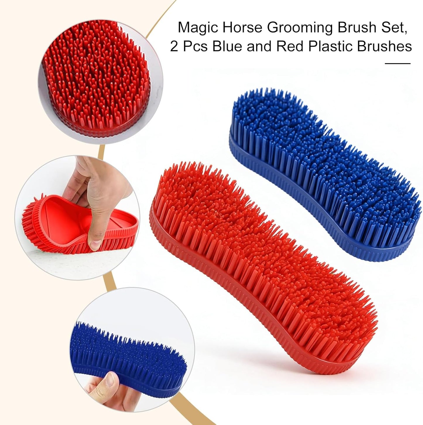 2 Pcs Magic Horse Hair Brush Set, Horses Grooming Brushes, Horse Brush for Grooming, Equestrian Massage Tool Mane and Tail Detangler Blue&Red