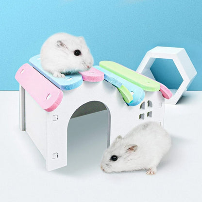 Round Hamster House DIY Wooden Gerbil Hideout Rainbow Bridge Suitable for Small Animal Habitat Hamster Hideout Assembled Hamster