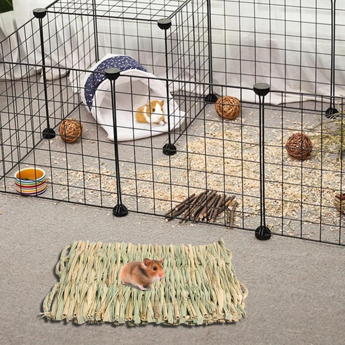 Grass Bed - Woven Straw Mat, Mat Bunny Bedding Nest Resting Cage Mat for Guinea Parrot Chinchilla Hamster