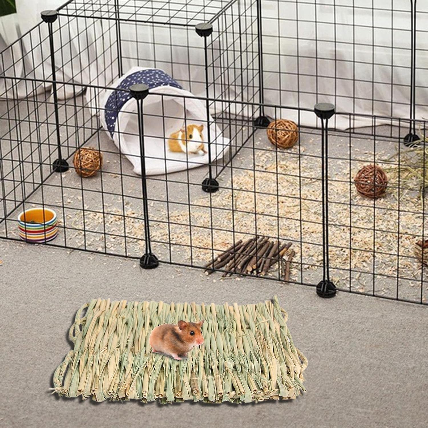 Grass Bed - Woven Straw Mat, Mat Bunny Bedding Nest Resting Cage Mat for Guinea Parrot Chinchilla Hamster