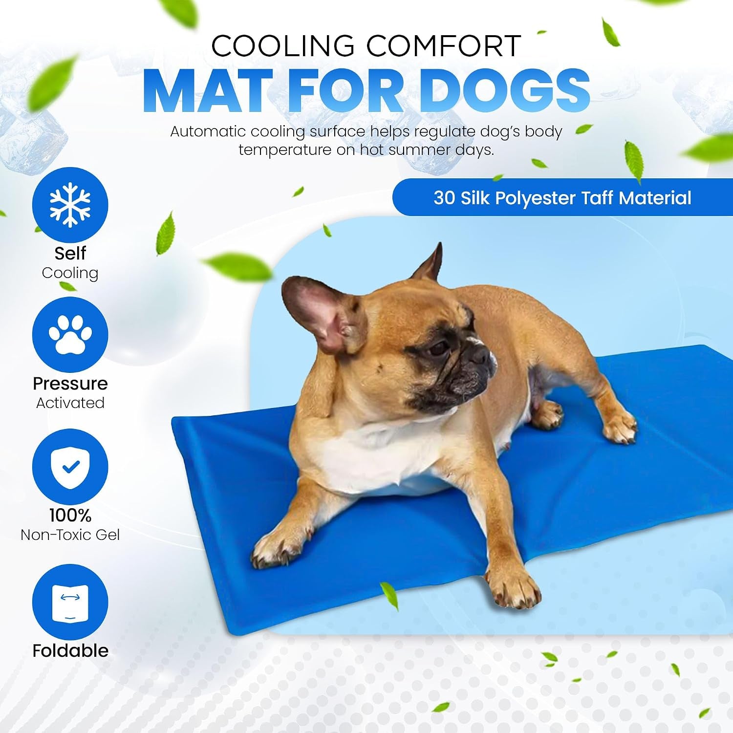 GSL Large Dog Gel Cool Mat, Car Travel Cooler Mat for Dogs & Cats 90X50Cm, Pressure Activated Self-Cooling Gel Pad, Scratch Resistant Foldable Pet Crate Insert, Non-Toxic Material Great for Hot Summer