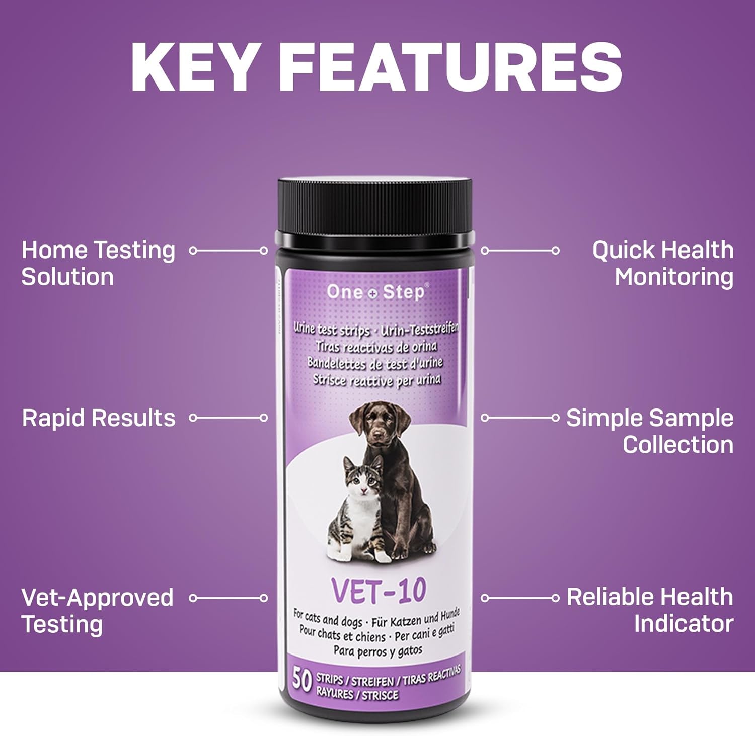 Pet Urine Testing Strips, 50 X Urinalysis Parameter Tests for Dogs, Cats, Vets, Accurate Testing for Veterinarians, Detects UTI, Diabetes, Bladder, Kidney, Liver, SG, Ph, Glucose