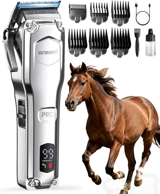 Cordless Horse Clippers,Ultra Quiet Heavy Duty Horse Clipper,Lightweight Horse Trimmer Shaver Kit for Matted Long Hair,Detachable Stainless Steel Blade Grooming Kit for All Coat Types