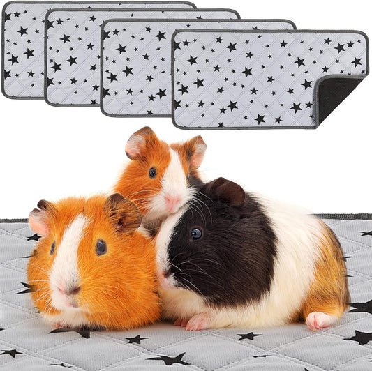 4 Pieces Guinea Pig Cage Liners Guinea Pig Fleece Bedding Absorbent Guinea Pig Accessories Reusable Washable Guinea Pig Pee Pad Non Slip Guinea Pig Mats for Cages with Patterns (14 X 28 Inch)